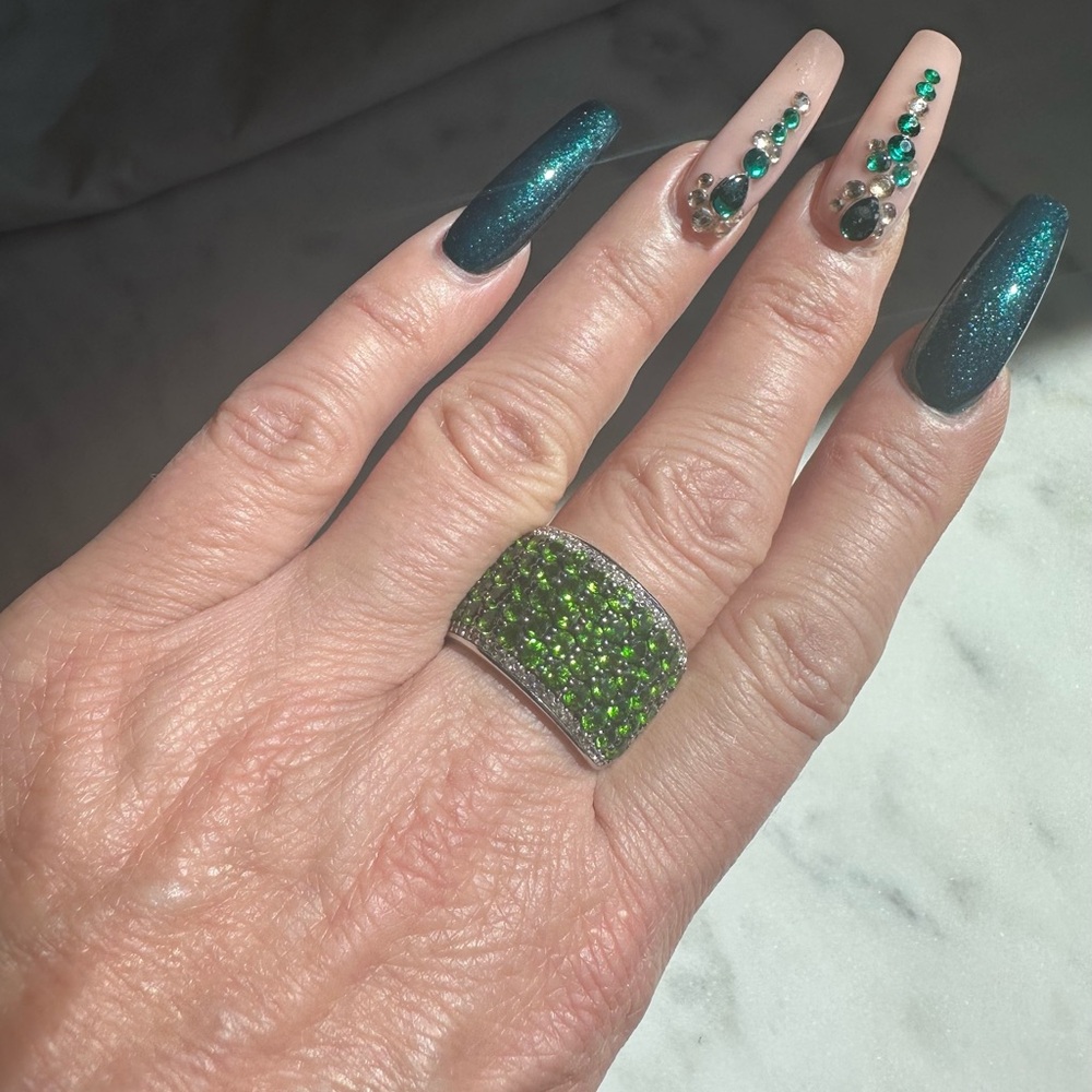 Natural Russian Chrome Diopside & White Zircon Ring, Sz 10, FREE SHIPPING